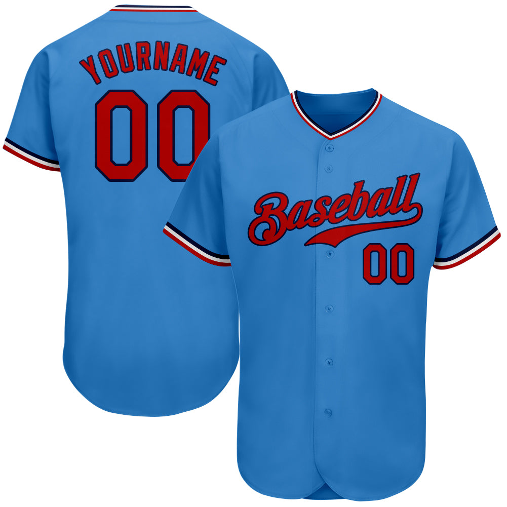 Custom Powder Blue Red-Navy Authentic Baseball Jersey