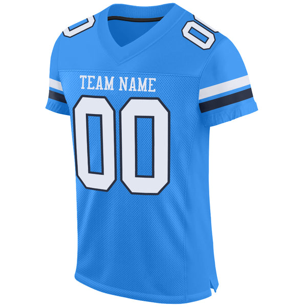 Custom Powder Blue White-Navy Mesh Authentic Football Jersey