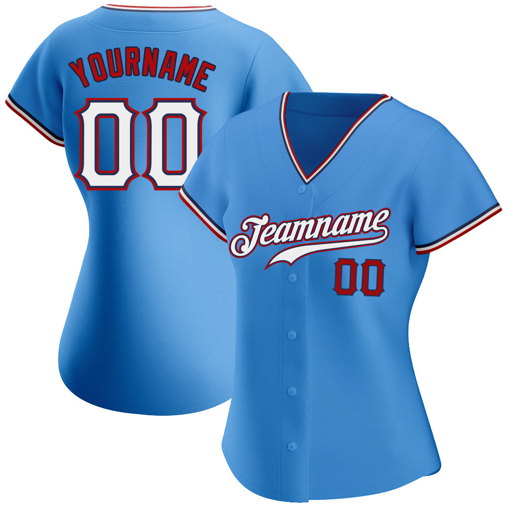 Custom Own Powder Blue White Red Authentic Baseball Stitched Jersey Free Shipping Fiitg