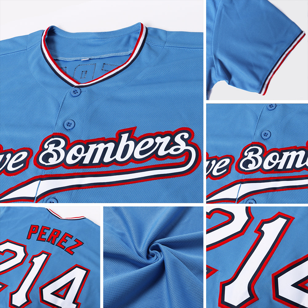 Custom Baseball Jersey Powder Blue White-Red Authentic Men's Size:XL