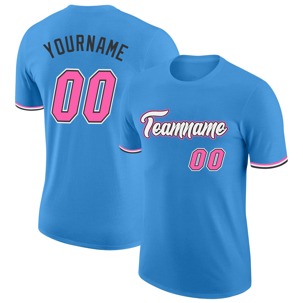 Custom Powder Blue Pink-Black Performance T-Shirt