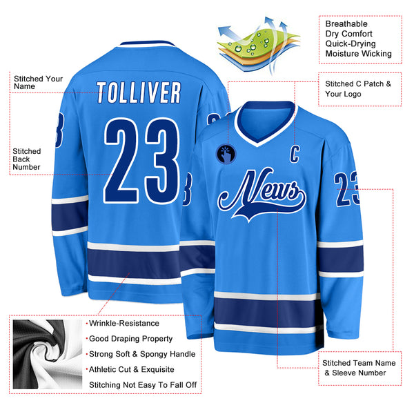 Custom Powder Blue Royal-White Hockey Jersey