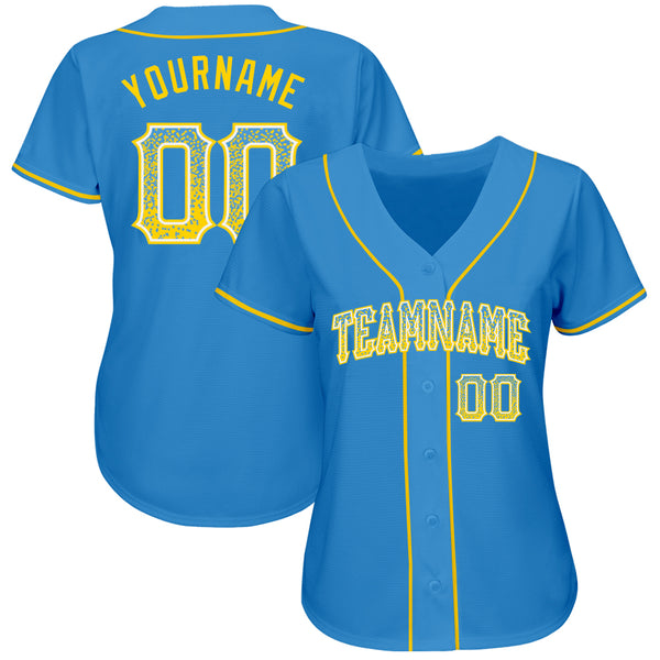 Custom Powder Blue Gold-White Authentic Drift Fashion Baseball Jersey