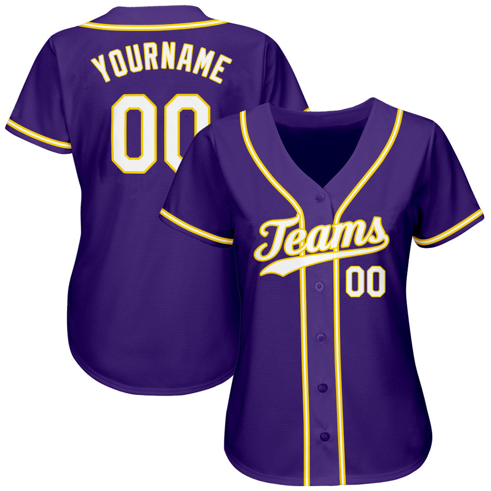 Custom Purple White-Gold Authentic Softball Jersey