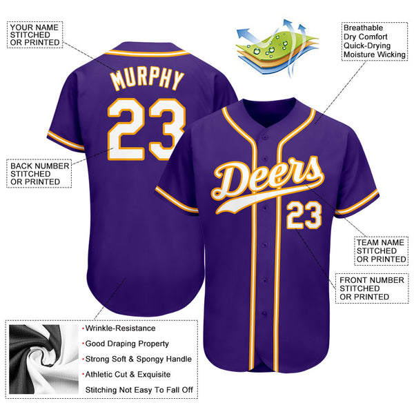 Custom Purple White-Gold Authentic Softball Jersey