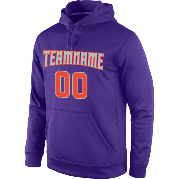 Custom Stitched Purple Orange-Gray Sports Pullover Sweatshirt Hoodie