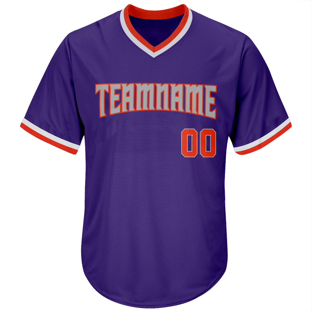 Custom White Purple-Orange Authentic Throwback Rib-Knit Baseball Jersey Shirt Men's Size:XL