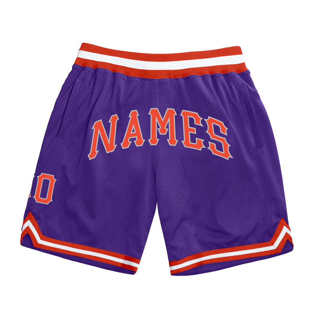 Custom Purple Orange-Gray Authentic Throwback Basketball Shorts