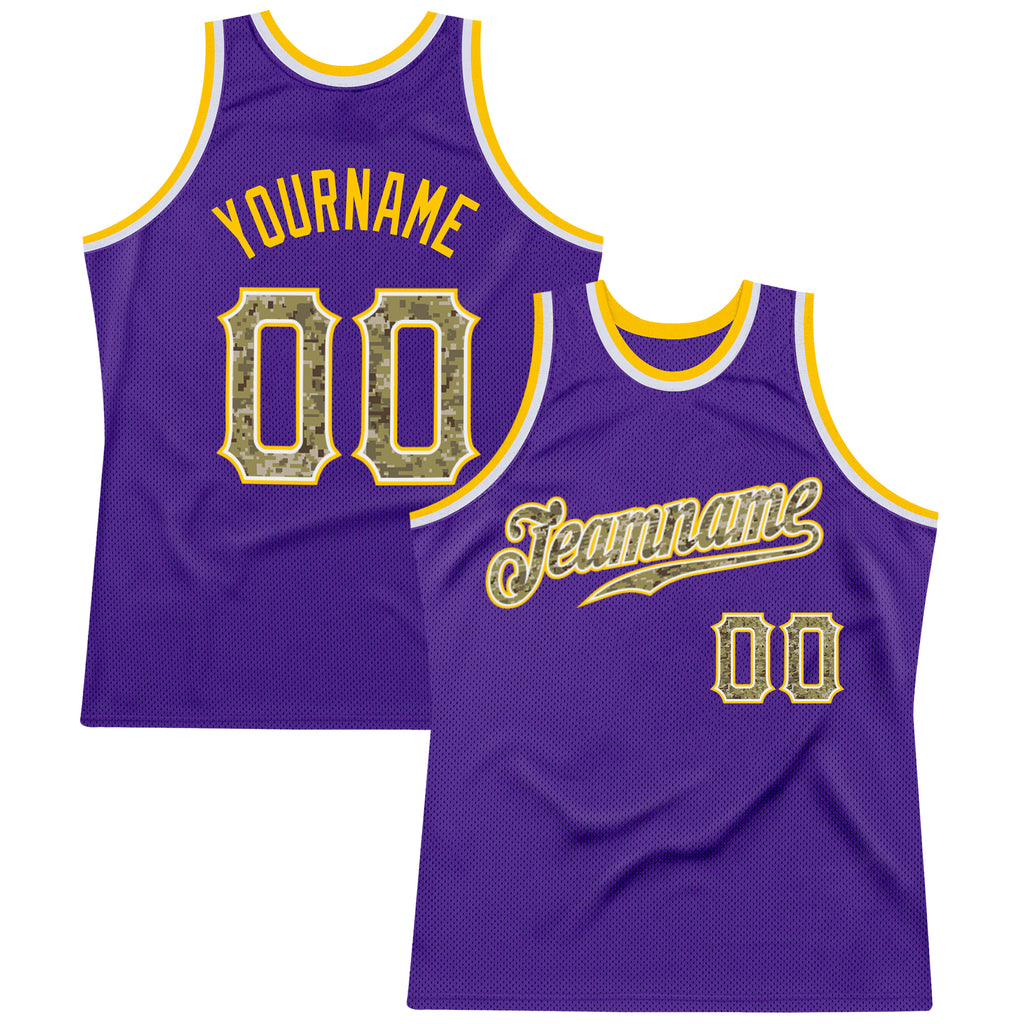 Custom Purple Camo-Gold Authentic Throwback Basketball Jersey