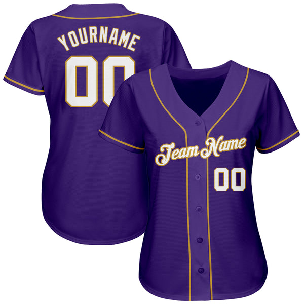 Custom Purple White-Old Gold Authentic Baseball Jersey