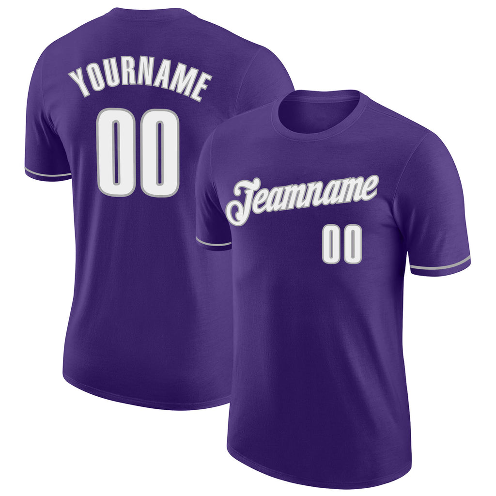 Custom Purple White-Gray Performance T-Shirt