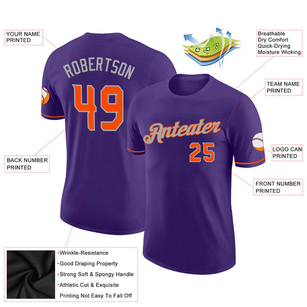 Custom Purple Orange-Gray Performance T-Shirt