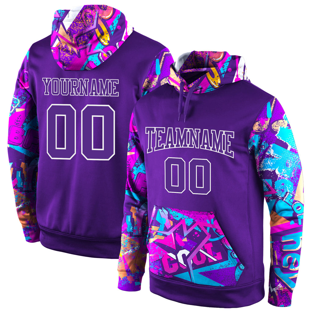 Custom Stitched Purple Purple-White 3D Pattern Design Sports Pullover Sweatshirt Hoodie