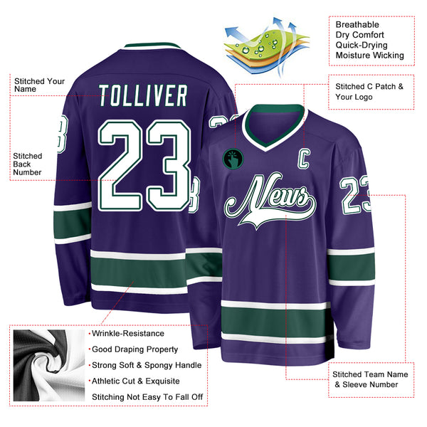 Custom Purple White-Green Hockey Jersey