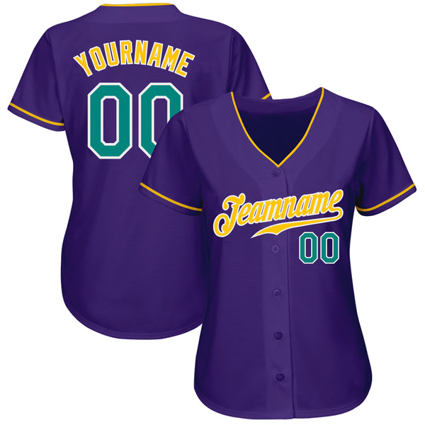 Custom Purple Aqua-Gold Authentic Baseball Jersey