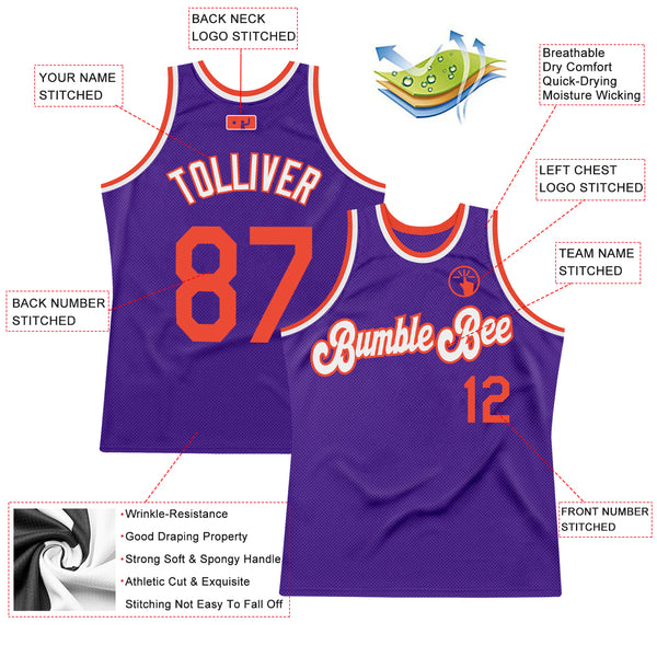 Custom Purple Orange-White Authentic Throwback Basketball Jersey