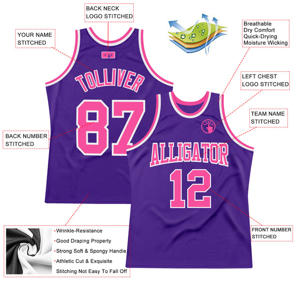 Custom Purple Pink-White Authentic Throwback Basketball Jersey