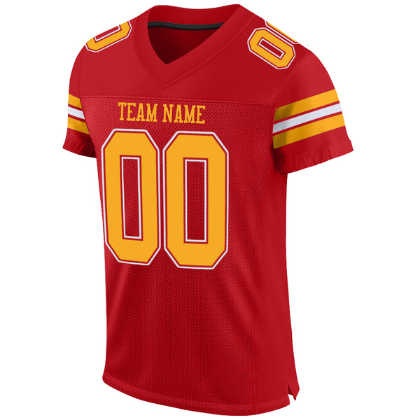 Custom Red Gold-White Mesh Authentic Football Jersey