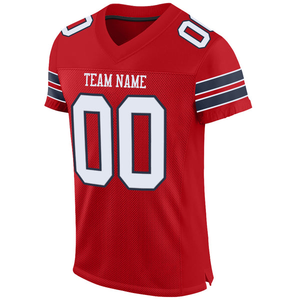 Custom Red White-Navy Mesh Authentic Football Jersey