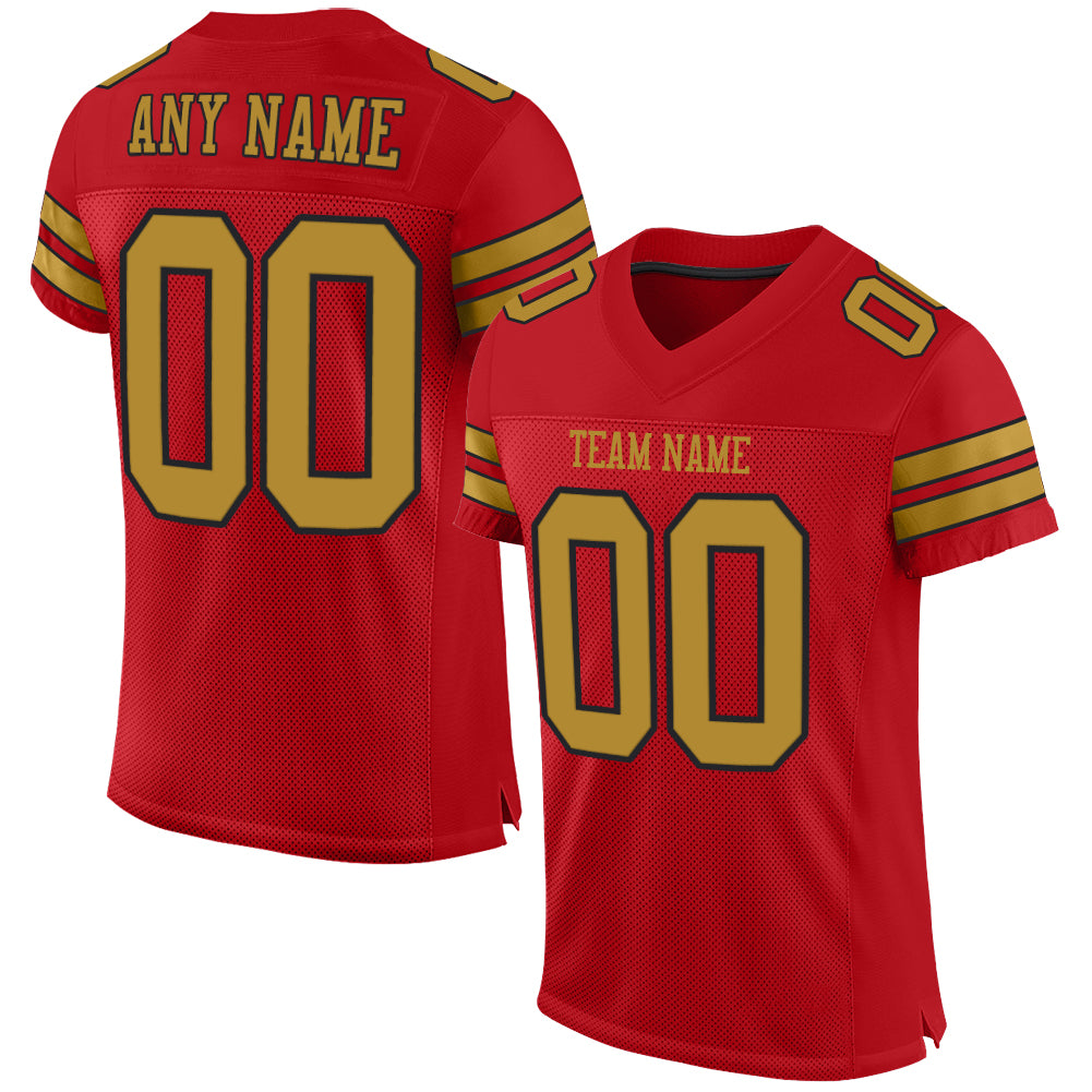 Custom Red Old Gold-Black Mesh Authentic Football Jersey