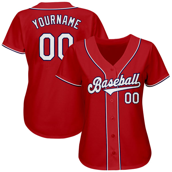 Custom Red White-Navy Authentic Baseball Jersey