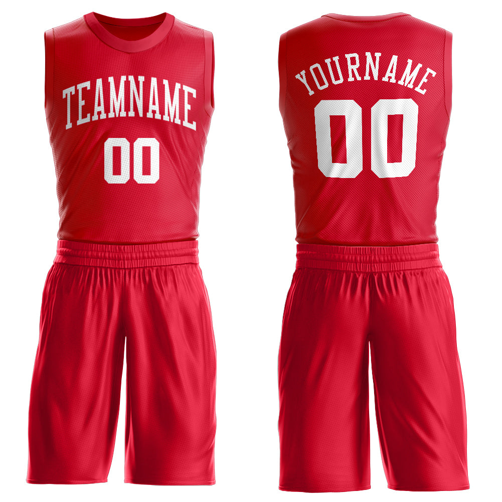 Custom Red White Round Neck Suit Basketball Jersey