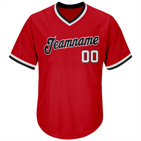 Custom Red White-Black Authentic Throwback Rib-Knit Baseball Jersey Shirt