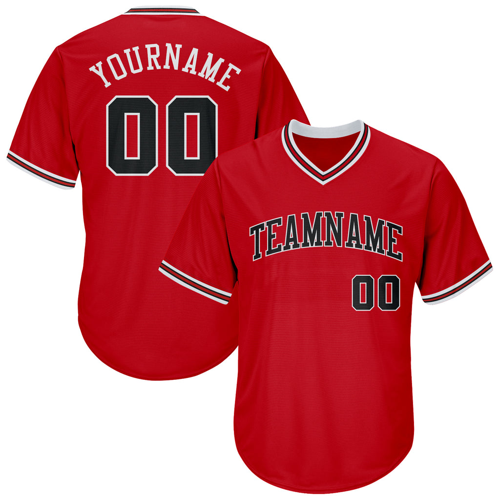 Custom Red Black-White Authentic Throwback Rib-Knit Baseball Jersey Shirt