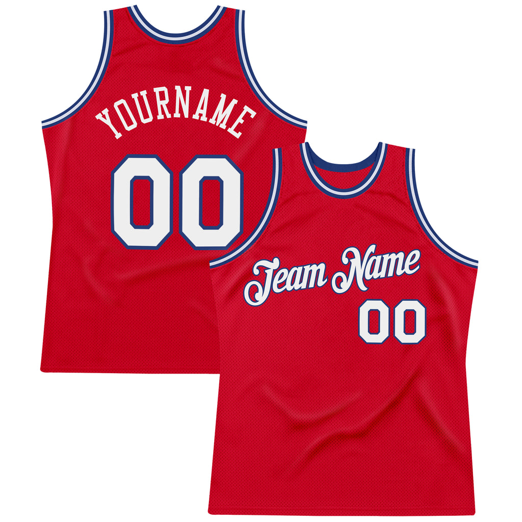 Custom Red White-Royal Authentic Throwback Basketball Jersey