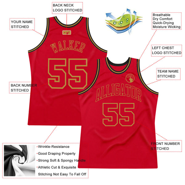 Custom Red Red-Old Gold Authentic Throwback Basketball Jersey