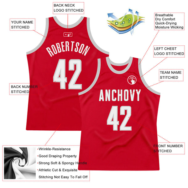 Custom Red White-Gray Authentic Throwback Basketball Jersey