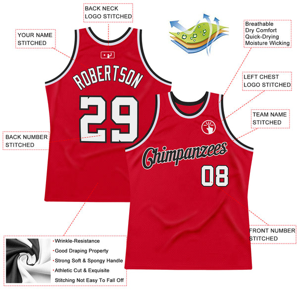 Custom Red White-Black Authentic Throwback Basketball Jersey