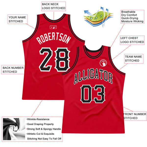 Custom Red Black-White Authentic Throwback Basketball Jersey