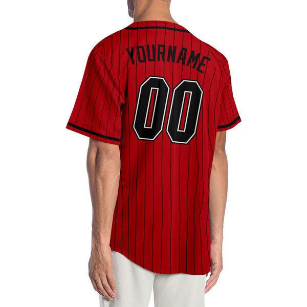 Custom Red Black Pinstripe Black-White Authentic Baseball Jersey