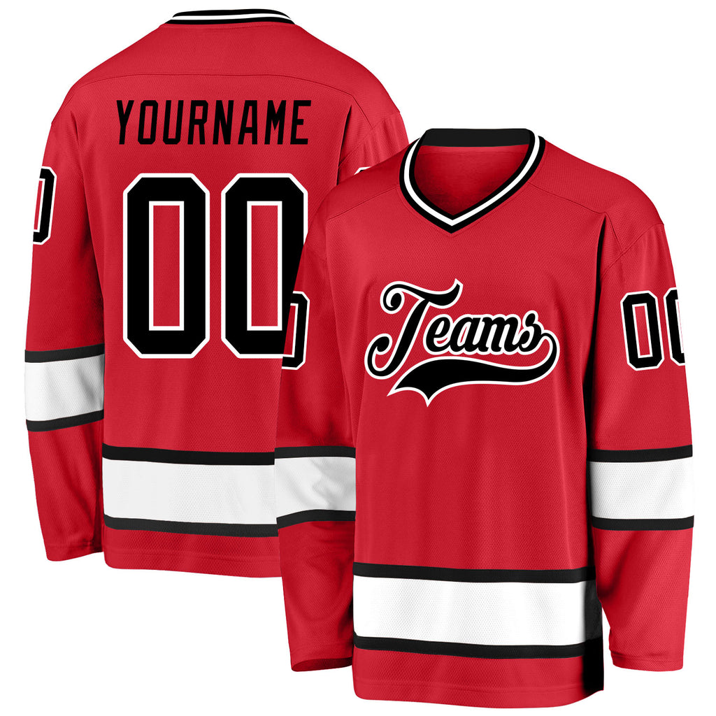 Custom Red Black-White Hockey Jersey