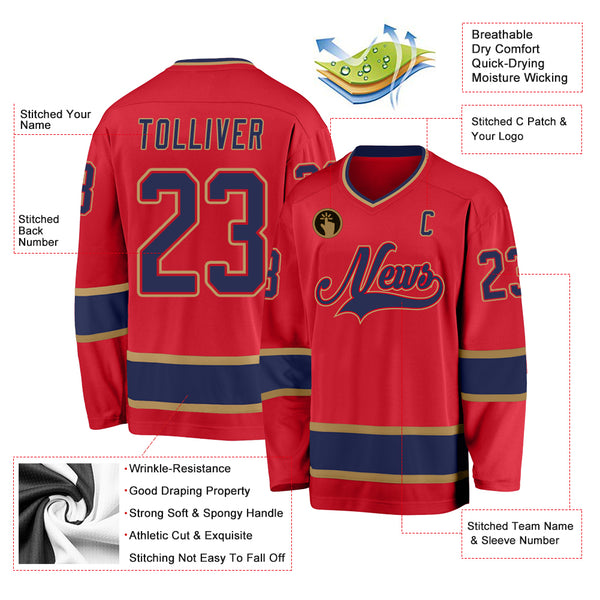 Custom Red Navy-Old Gold Hockey Jersey