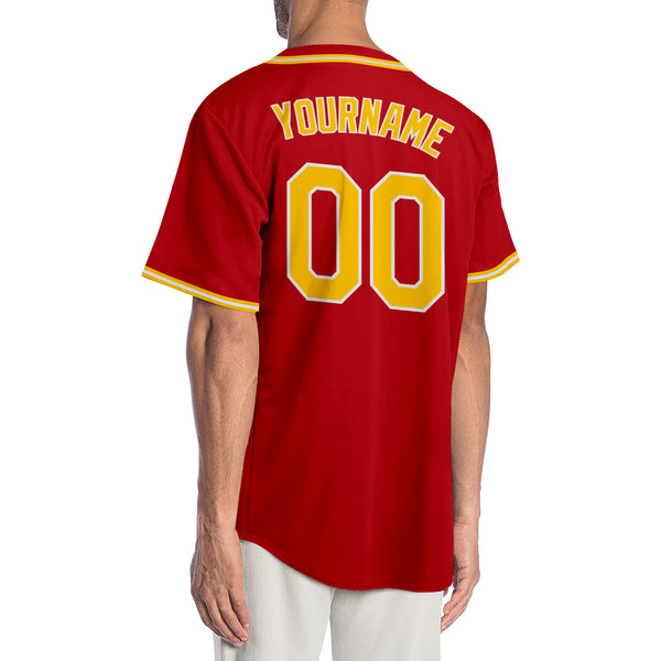 Custom Red Gold-White Authentic Baseball Jersey