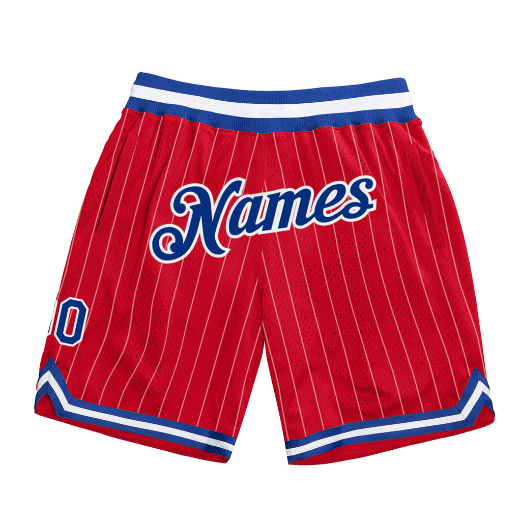 Custom Red White Pinstripe Royal-White Authentic Basketball Shorts