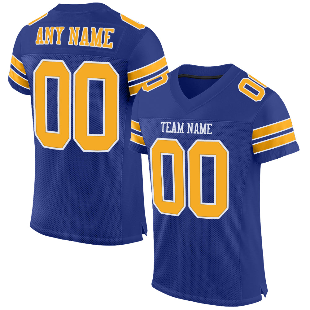 Custom Royal Gold-White Mesh Authentic Football Jersey