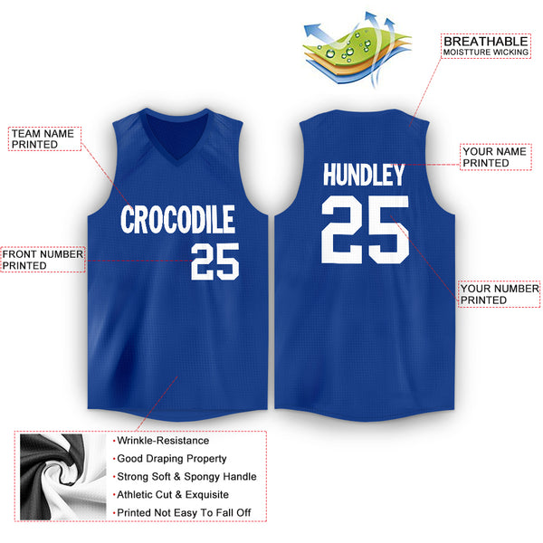 Custom Royal White V-Neck Basketball Jersey