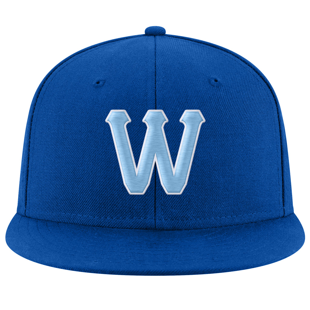 Custom Royal Light Blue-White Stitched Adjustable Snapback Hat