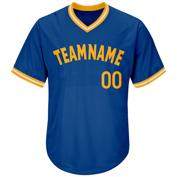 Custom Royal Gold-White Authentic Throwback Rib-Knit Baseball Jersey Shirt