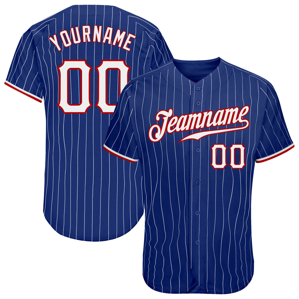 Custom Royal White Pinstripe White-Red Authentic Baseball Jersey