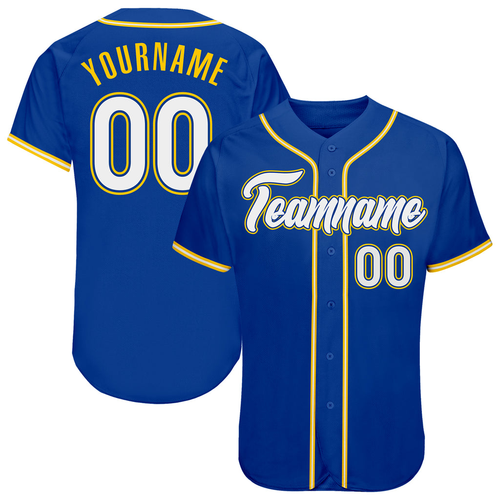 Custom Royal White-Gold Authentic Baseball Jersey