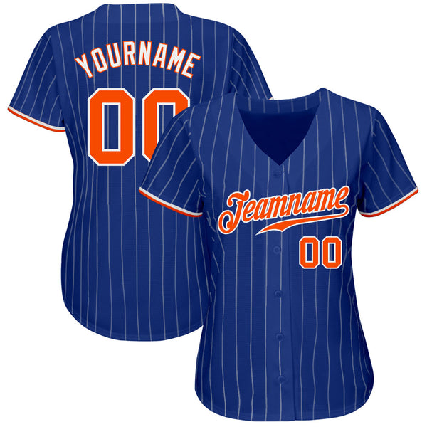 Custom Royal White Pinstripe Orange-White Authentic Baseball Jersey