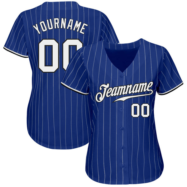 Custom Royal White Pinstripe White-Black Authentic Baseball Jersey