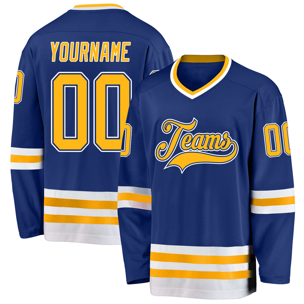 Custom Royal Gold-White Hockey Jersey