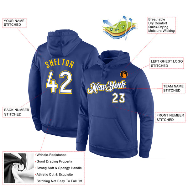 Custom Stitched Royal White-Gold Sports Pullover Sweatshirt Hoodie