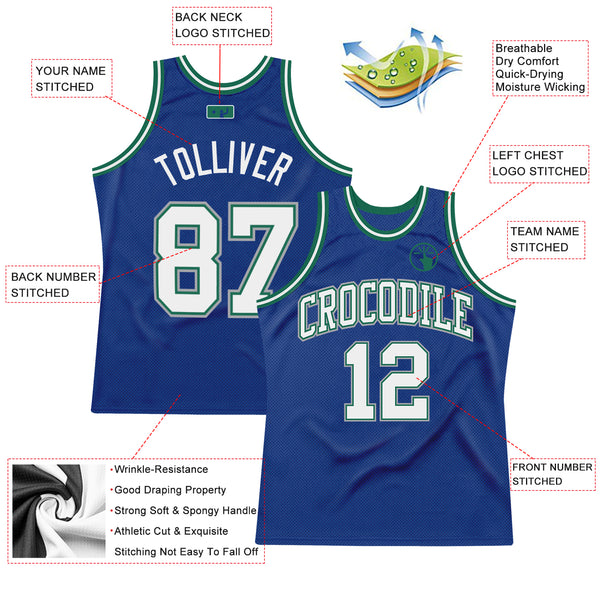 Custom Royal White-Kelly Green Authentic Throwback Basketball Jersey