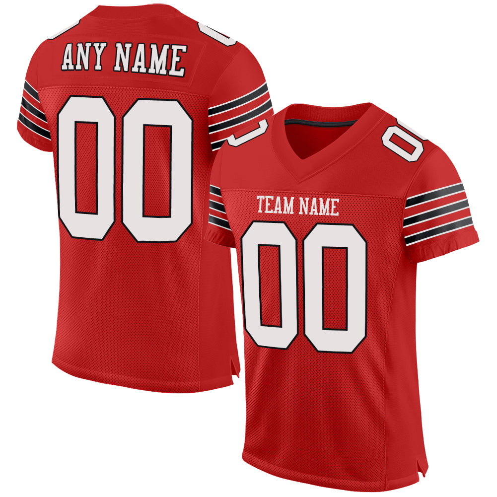 Custom Scarlet White-Black Mesh Authentic Football Jersey